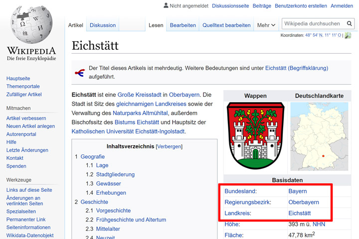 مثال عن كيفية البحث عن معلومات المدينة